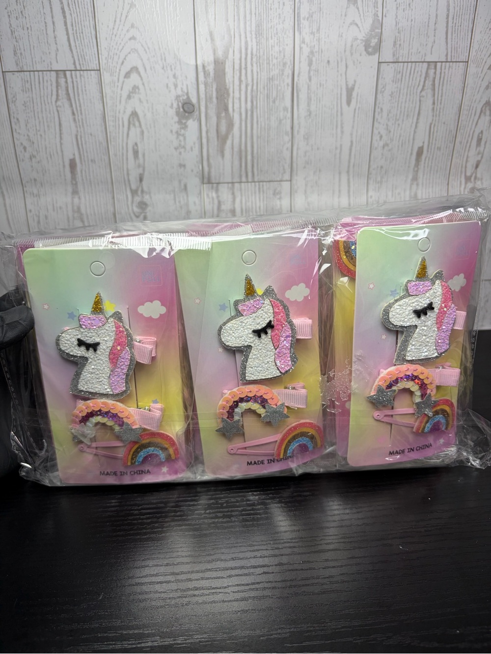 12 SETS Sparkly Unicorn & Rainbow Hair Clip Set - Pink, White, Gold 12-3pcs Sets